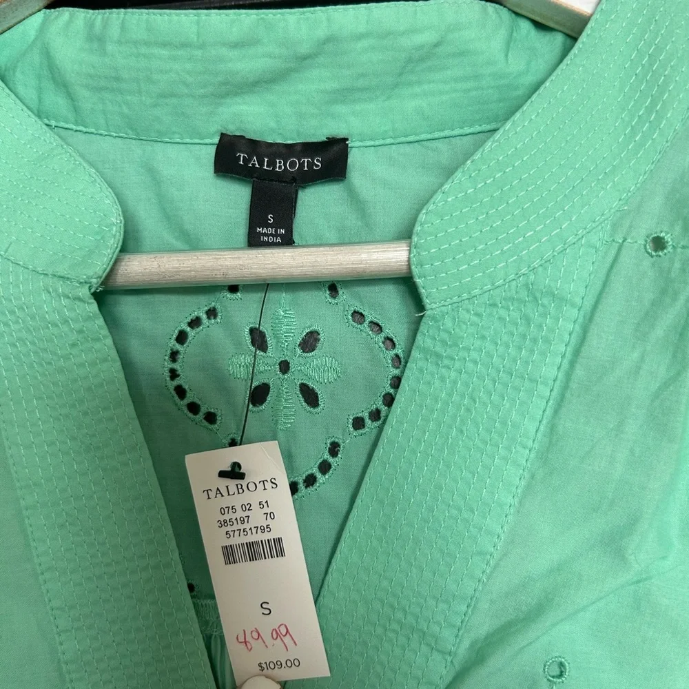Talbots Mint Green Eyelet Blouse Small NWT - Picture 6 of 10